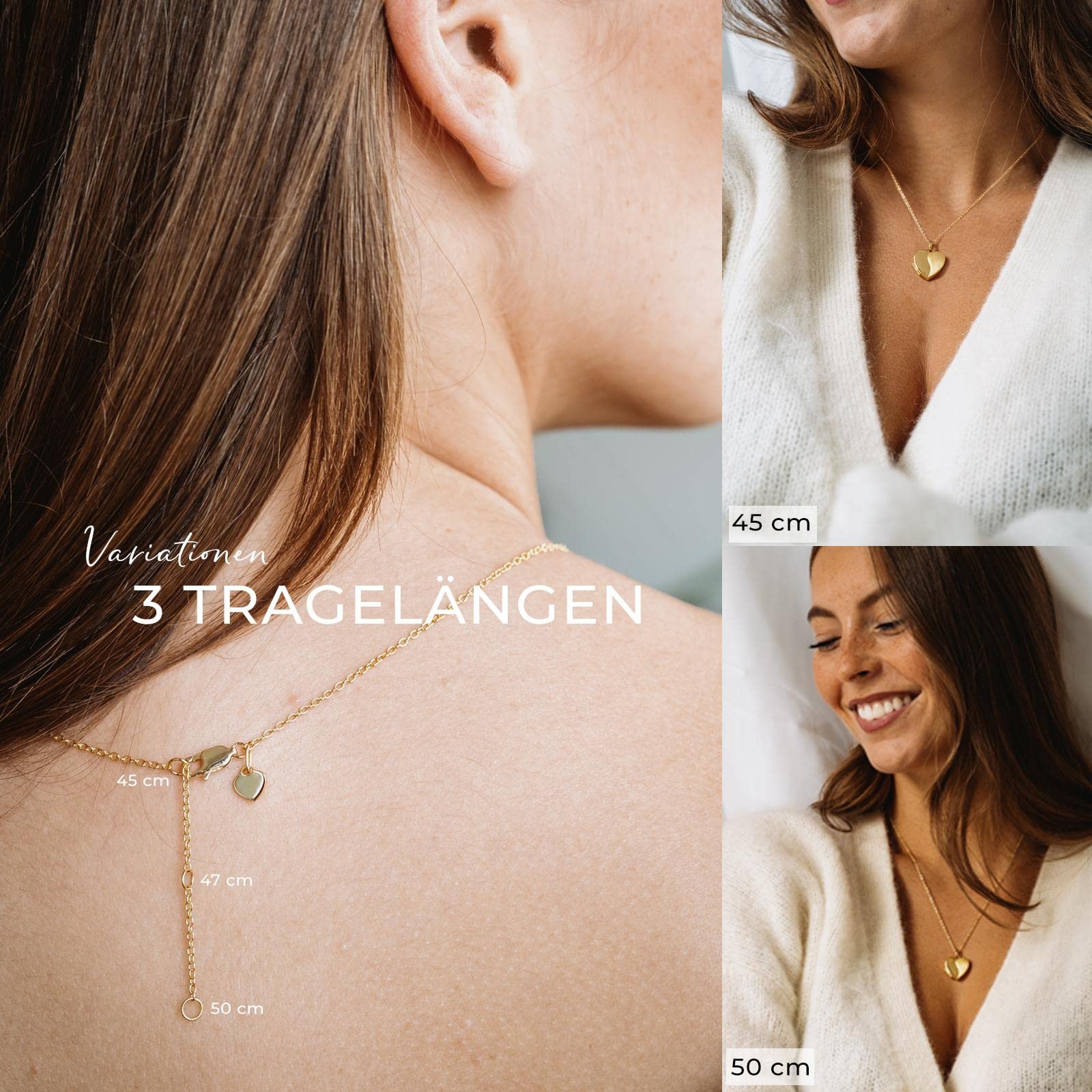 Herz Medaillon zum Öffnen mit Bild Gold vergoldet Damen, Amulett Anhänger | Aufklappbar, Kette personalisiert, Foto-Service & Gravur