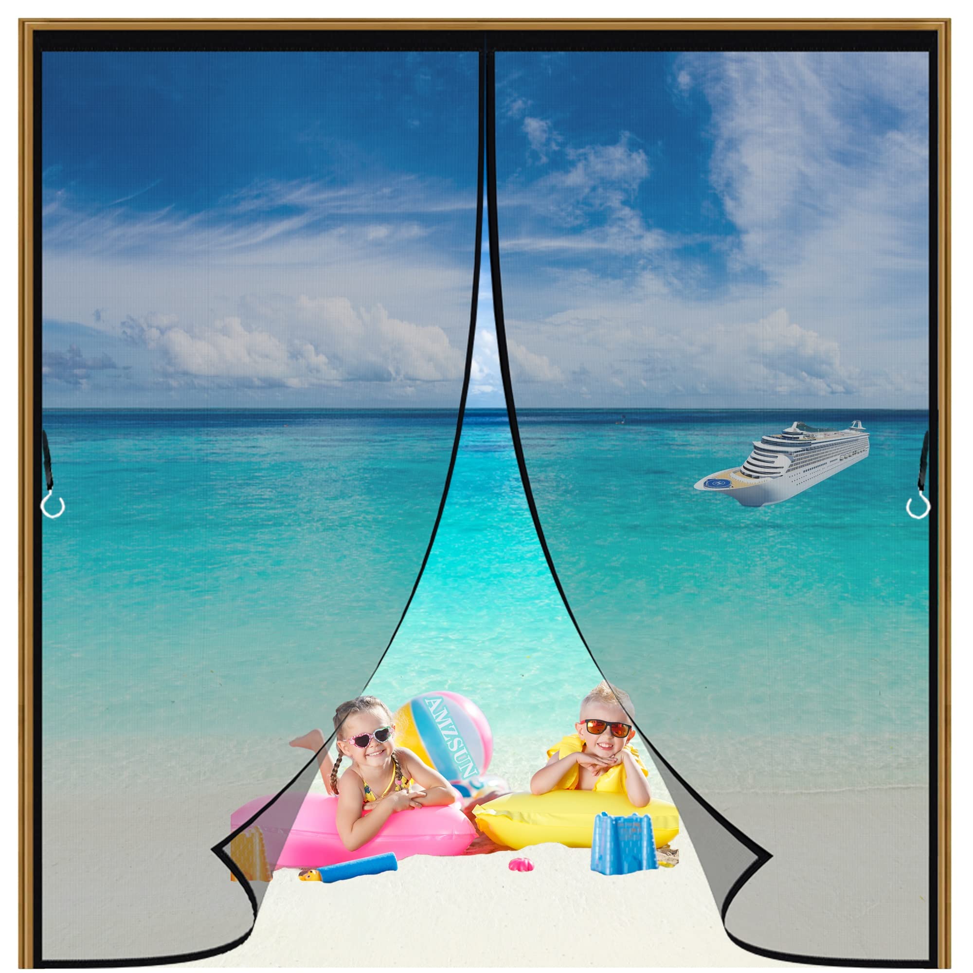 Magnet Fliegengitter Balkontür 190x220cm HäNde Frei-Ohne Bohren-für Wohnzimmer/Schiebetür/Terrassentür Schwarz