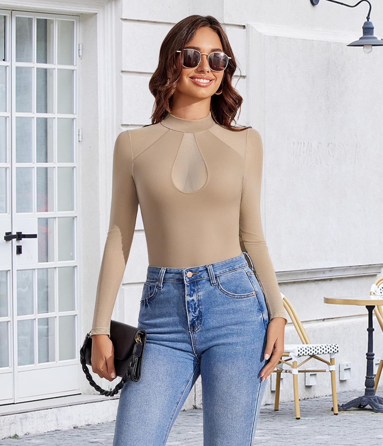 Avidlove Long Sleeve Bodysuits for Women Mesh Bodysuit Top Mock Neck Thong Body Suit Going Out Tops - Image 5