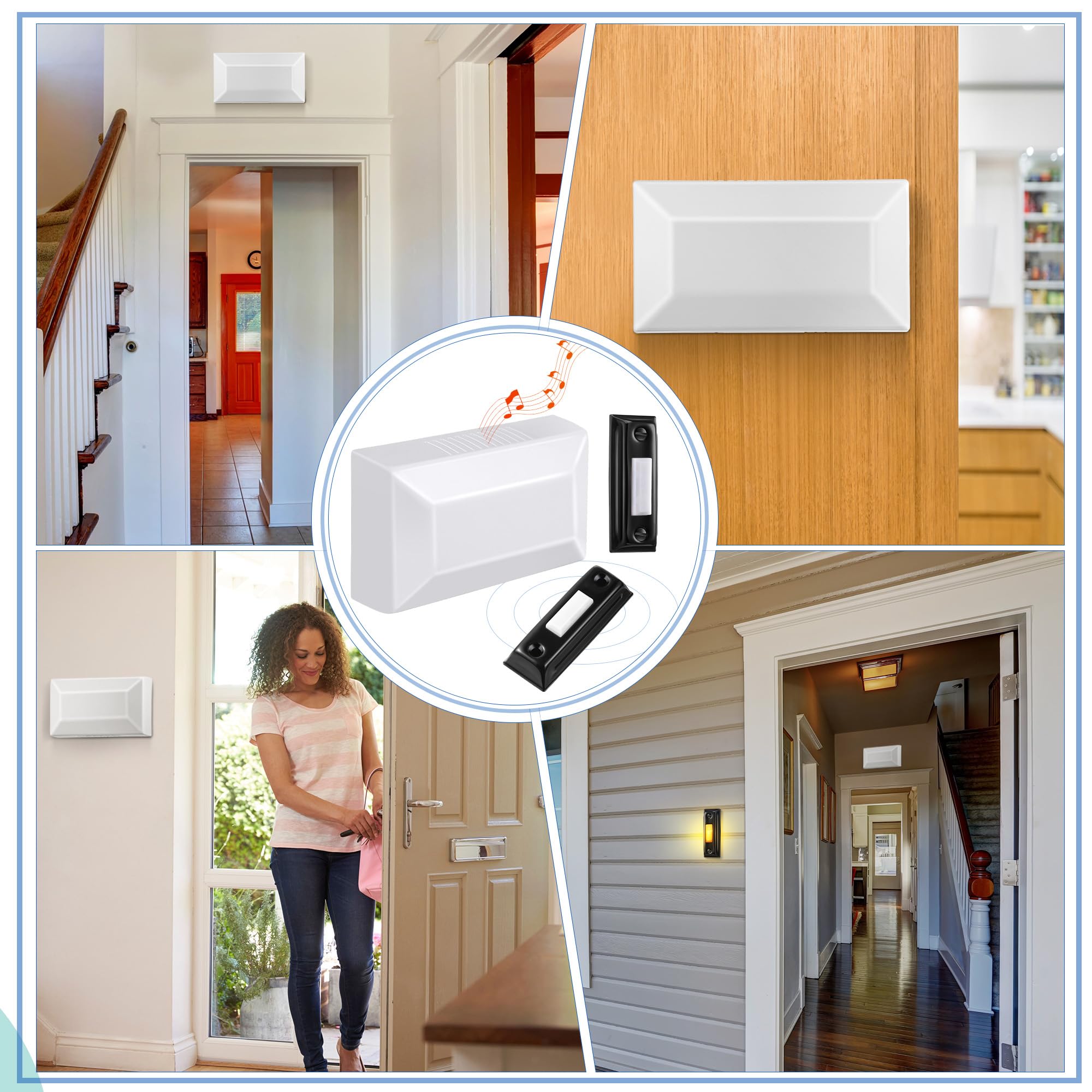 Saillong Kit de sonnette filaire avec boutons de sonnette en métal lumineux à deux notes 16 V 10 VA et housse de carillon pour mur de maison, compatible avec la plupart des marques de sonnettes, noir