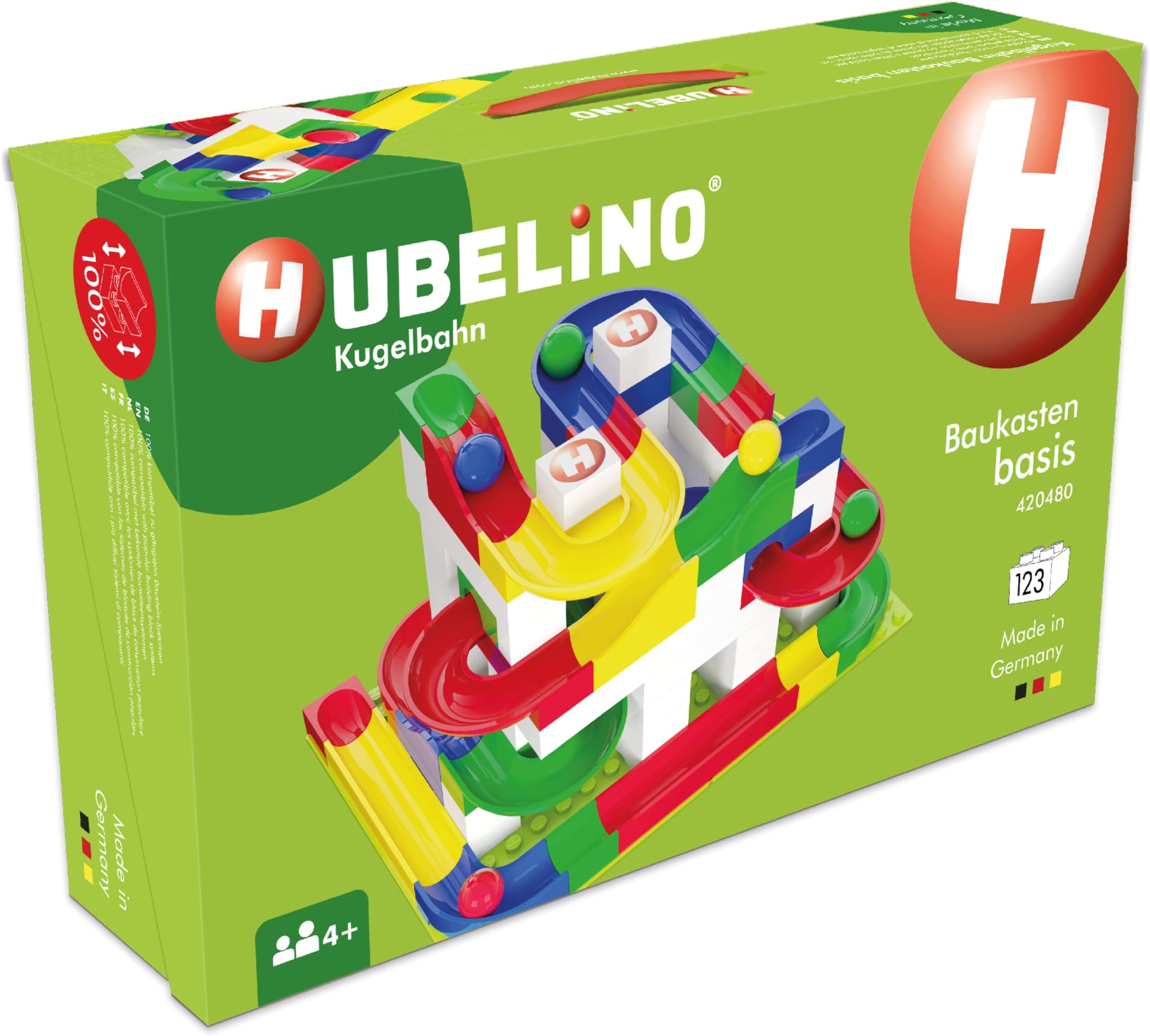 Marble Run 123 Piece Starter Building Box Set, STEM Toys for 4-8 Year Olds, Compatible Marble Maze and Ball Run, Made in Germany