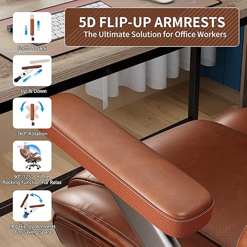 Miniatura 4 de Silla de oficina grande y alta con brazos 5D, tela de 600 libras y piel sintética, silla de escritorio resistente, soporte lumbar ajustable y