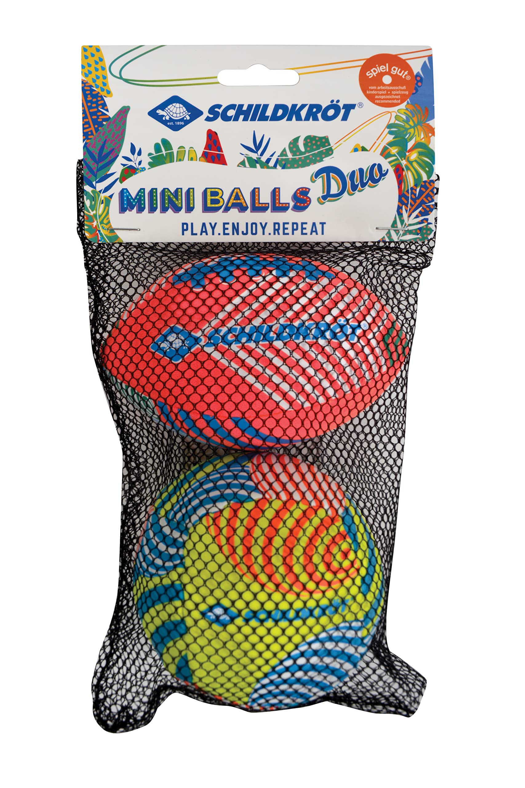 Schildkröt® Zestaw mini piłek, zestaw składający się z 1 siatkówki i 1 futbolu amerykańskiego, Ø 9 cm, poręczny i odporny na słoną wodę, idealny na plażę i wodę, 970347, żółty flamingo, 970347