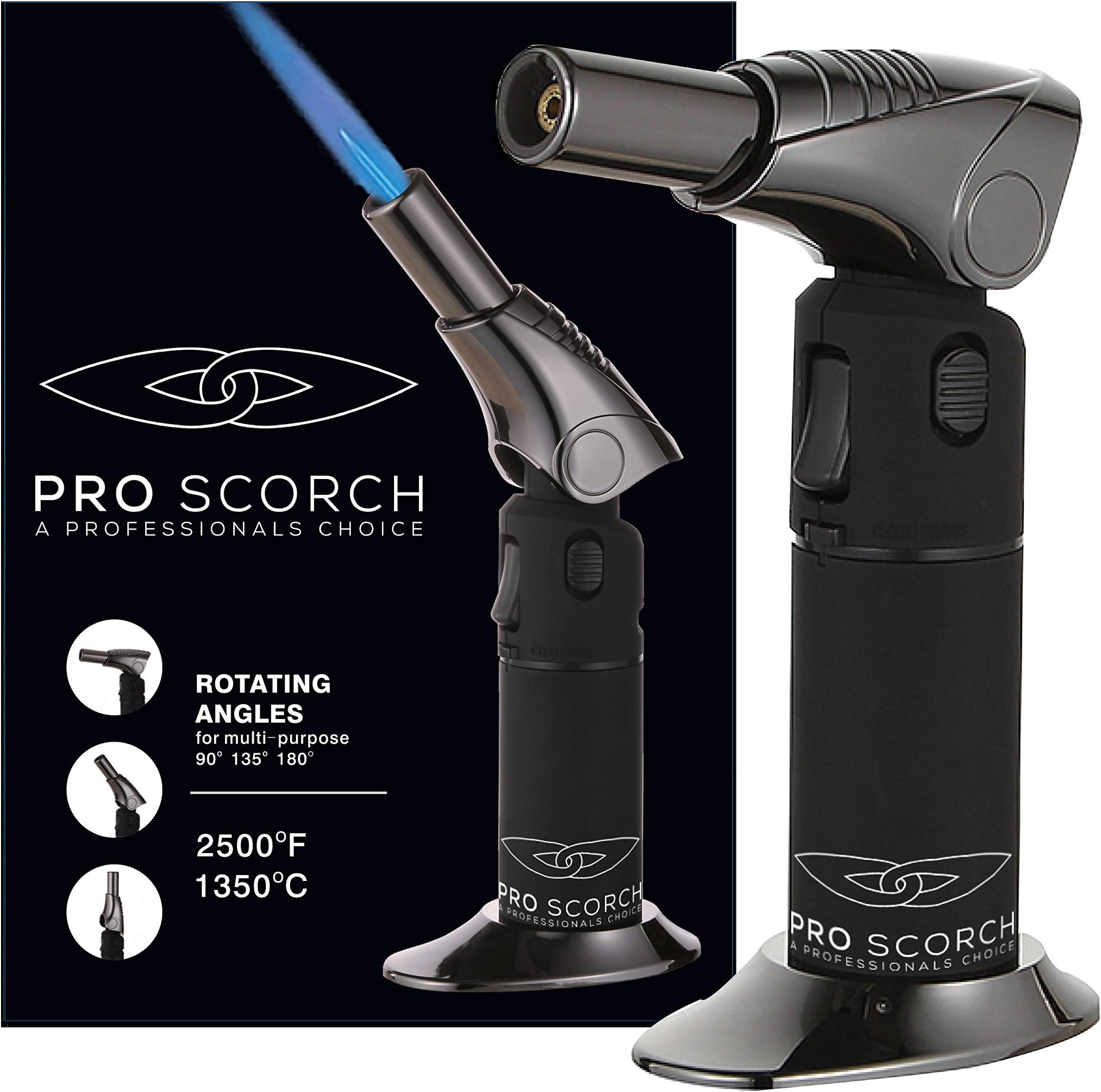 Kitchen Blow Torch | 2019 Upgrade | Next Generation | New Pro Scorch | The Best Premium Culinary Torch Kitchen Accessory | Piezo Electric | Matt Black | Butane (Black)