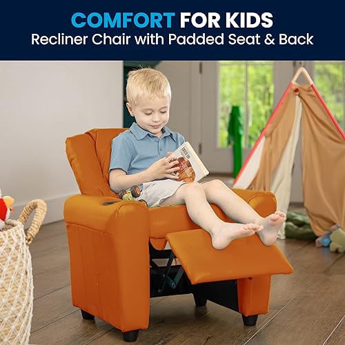 Miniatura 7 de Flash Furniture - Sillón reclinable contemporáneo para niños, color beige vinilo con base para vasos y reposacabezas