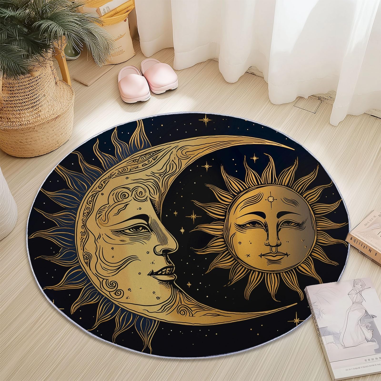 Tapis Rond 100 cm en Flanelle Multicolore, Motif Fleur d'hibiscus Rétro de Style Tropical, Descente de Lit Douce à Poils Ras et Antidérapante pour Chambre à Coucher, Entrée de Maison ou Salon