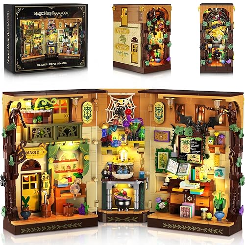 INSOON Magic Herb Book Nook Building Set with Light, DIY Booknook Building Block Kit for Home Bookshelf Decor, 930 PCS Miniature House Display Model Building Brick for Adults Teens Boys Girls Ages 10+ - Magic Herb