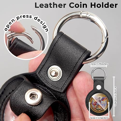 Miniatura 3 de Moneda de Arcángel de San Miguel con grabado en 3D, llavero de San Miguel con soporte de cuero