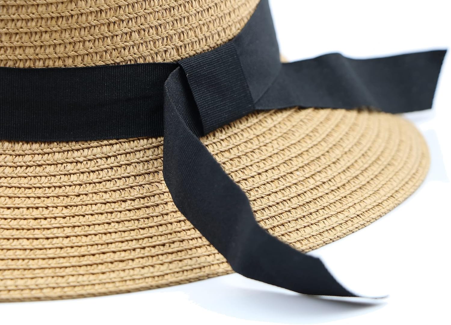 Girls Wide-Brim Straw Sun-Hat for Summer Beach with Bow - Image 4