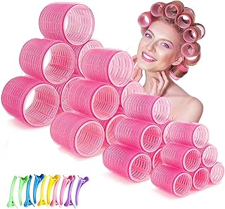 Mabufun Jumbo Hair Rollers Set Hair Rollers Self Grip Curlers For Long Hair No Heat Curlers Heatless Hair Rollers With Clips & Comb 24 Packs (Pink 24Pcs)