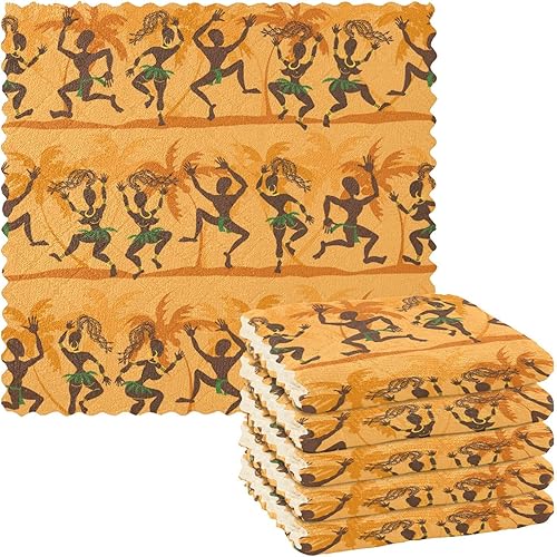 Dancing Wild African Aborigines - Juego de 6 platos étnicos de secado rápido para lavar platos, paños de cocina suaves para cocina y baño