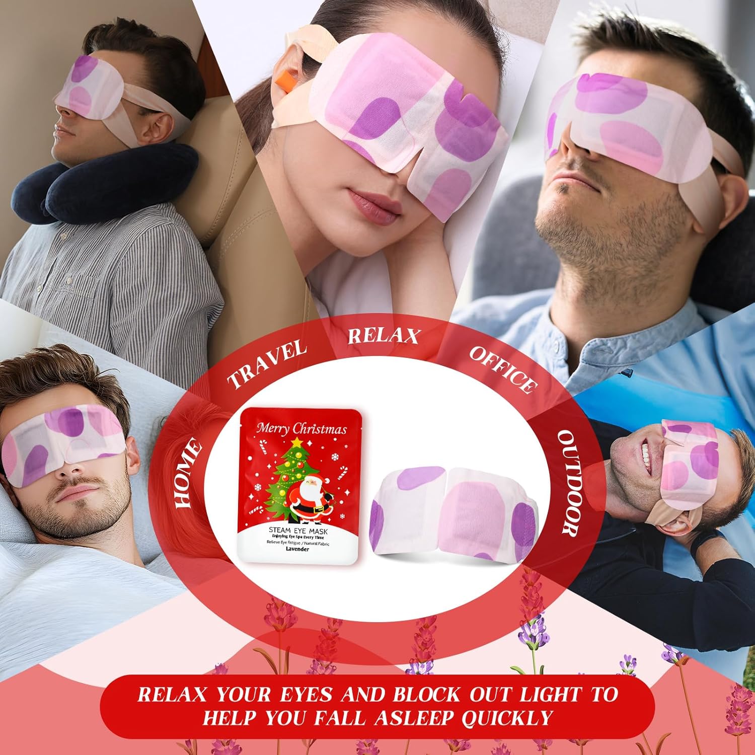 Bonuci 12 Pcs Christmas Steam Eyemasks Bulk Christmas Stocking Stuffer for Coworker Employee Staff Xmas White Elephant Gift Basket Stuff Party Favor for Adult Women Men Lavender Scent Sleep Eyemask(12,Christmas)