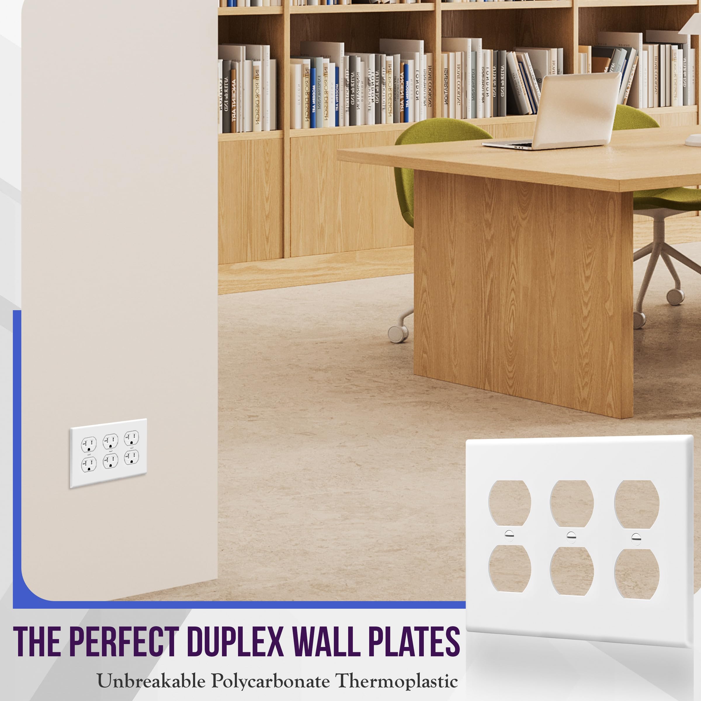 Enerlites 8823-W 3-Gang Duplex Outlet Wall Switch Plate, Standard Size, Unbreakable Polycarbonate, White, White 3-gang, 3 Gang - Image 3
