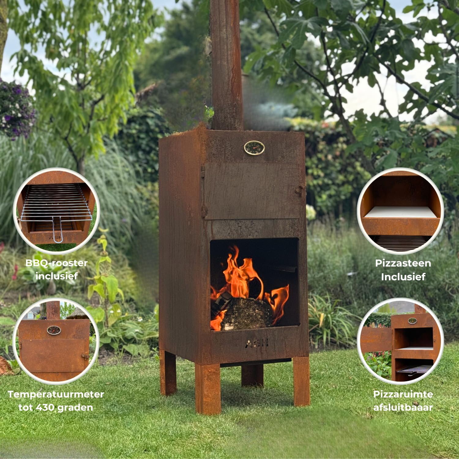 Pizzaofen Garten - Pizzaofen - Pizzaofen - Cortenstahl - inkl. Thermometer - ASH Pizzaofen