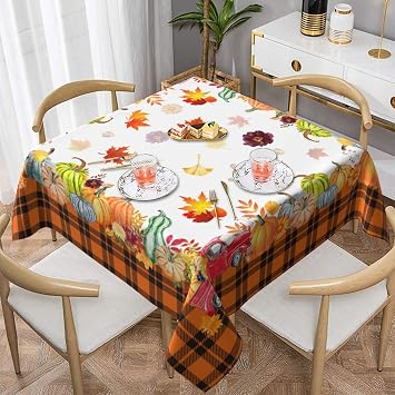 Thanksgiving Tablecloth for Square Table Polyester Table Cover for Kitchen Dining Room Decor Outdoor Party 54"X54" and 60"X60"