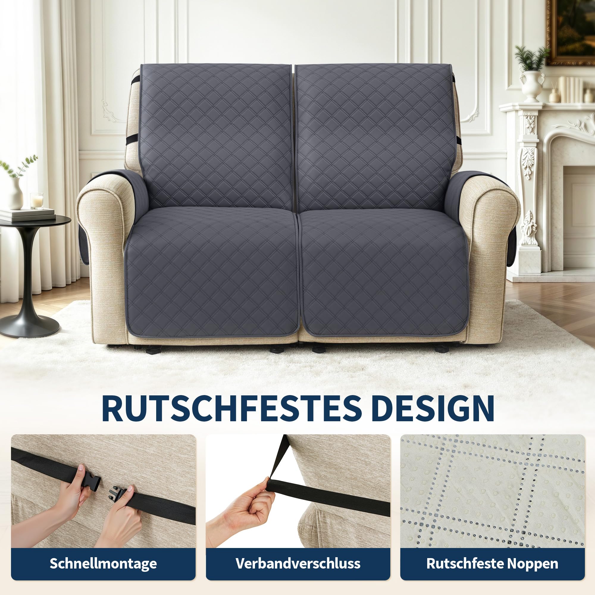 M MCombo 2 Sitzer Sesselschoner für Relaxsessel, Wasserdicht & Anti-Rutsch Sesselbezug mit Armlehne & Taschen, Kratzfester Sofabezug für Fernsehsessel 7009 7705 7719, 1833M1 (2-Sitzer)