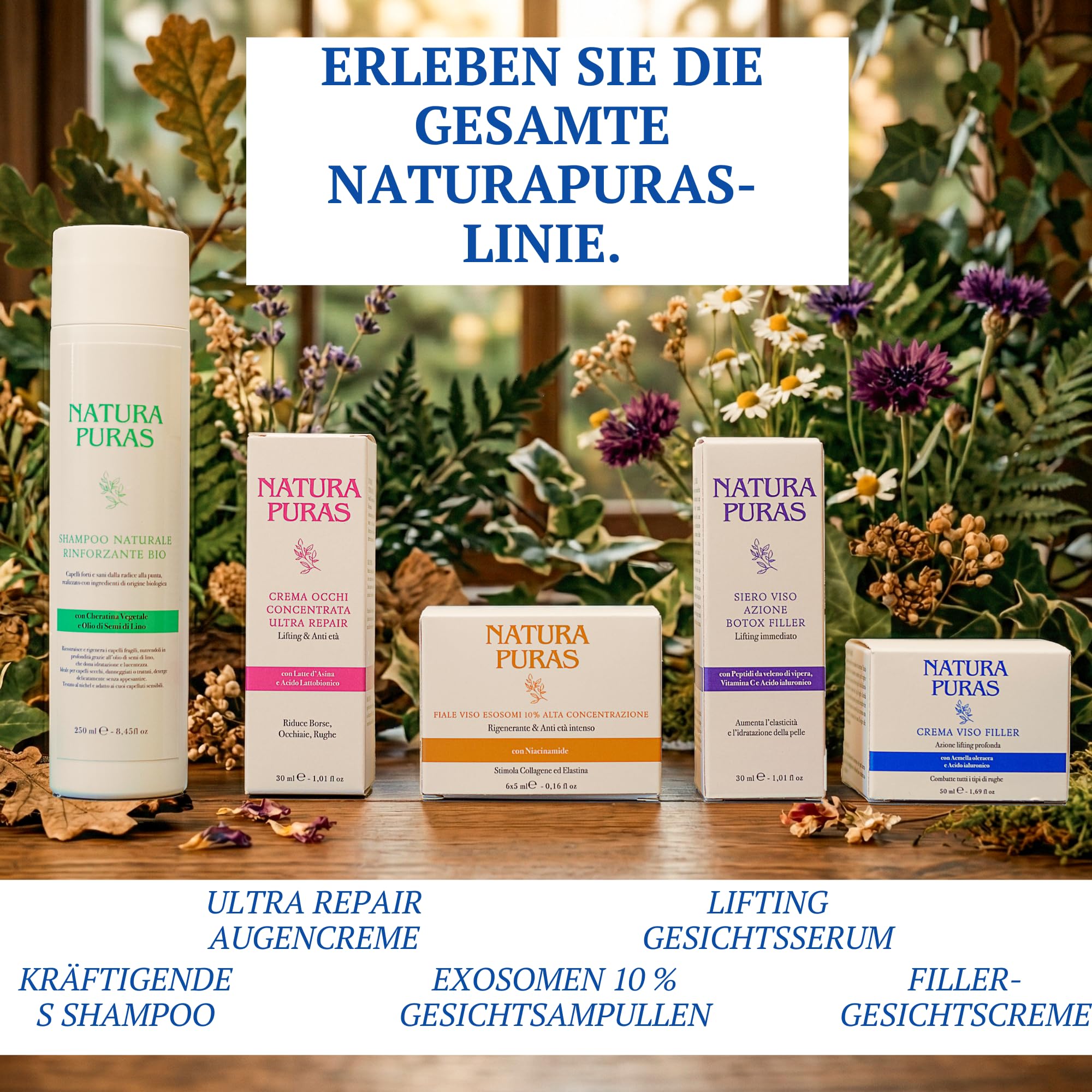 Antifalten-Gesichtscreme mit EXTRA STARKEM Filler- und Sofort-Lifting-Effekt – 3-fache Hyaluronsäure, Acmella Oleracea, Gelée Royale und Koffein – Aufgepolsterte und glatte Haut – NaturaPuras 50 ml