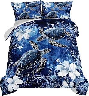 HOSIMA sea turtle queen comforter set with floral pattern