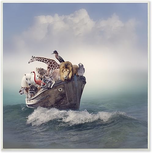 Miniatura 9 de Stupell Industries Noah's Arc Boat and Animals - Lienzo decorativo para pared, 17 x 1.5 x 17 pulgadas, fabricado con orgullo en Estados Unidos