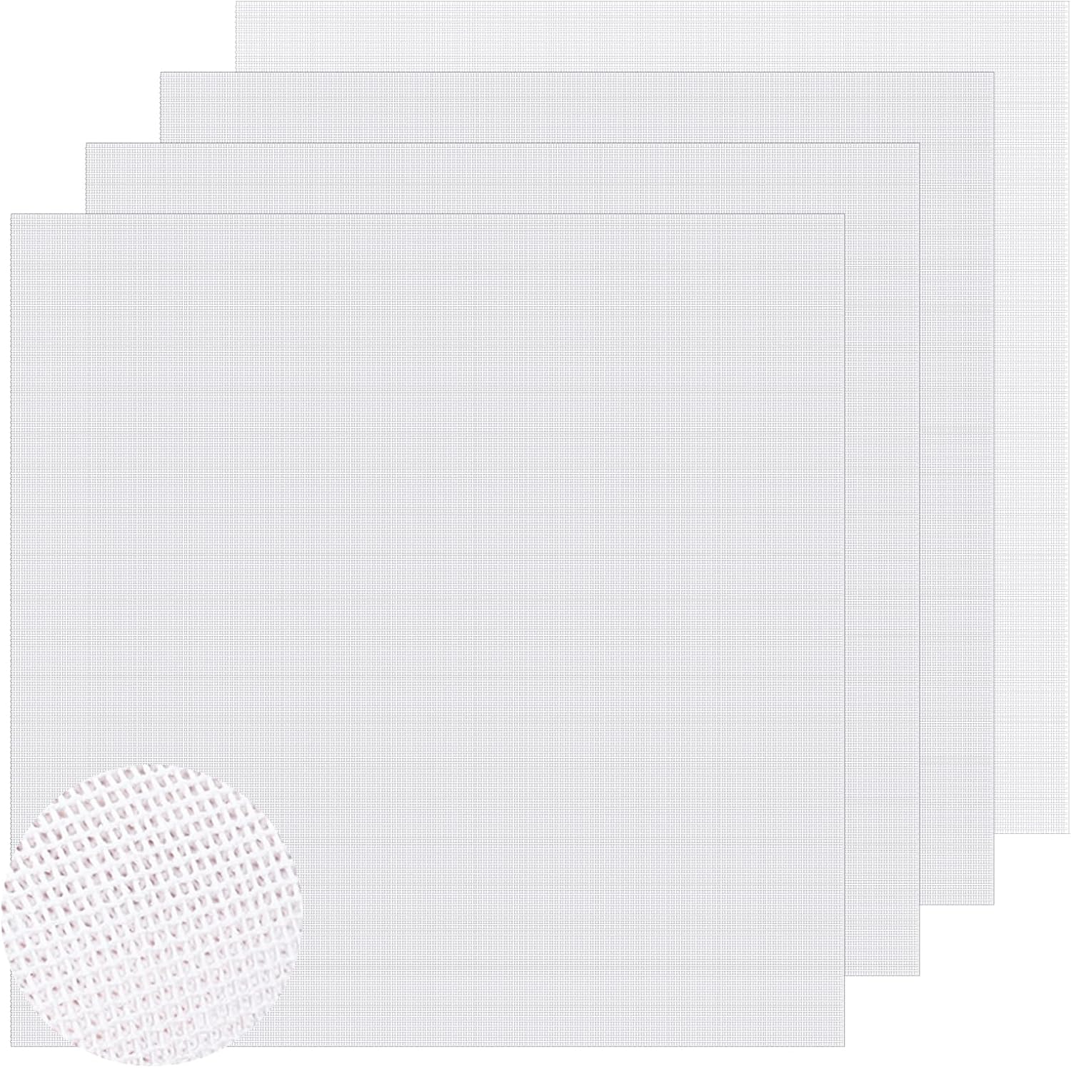 Boocalny 4 Pcs Needlepoint Canvas 14-Mesh, 20x20 Inch Blank Needle Point Canvas for Embroidery, White Polyester-Cotton Twist Interlock Needlepoint Mesh for DIY Handicraft Knit Crochet Projects