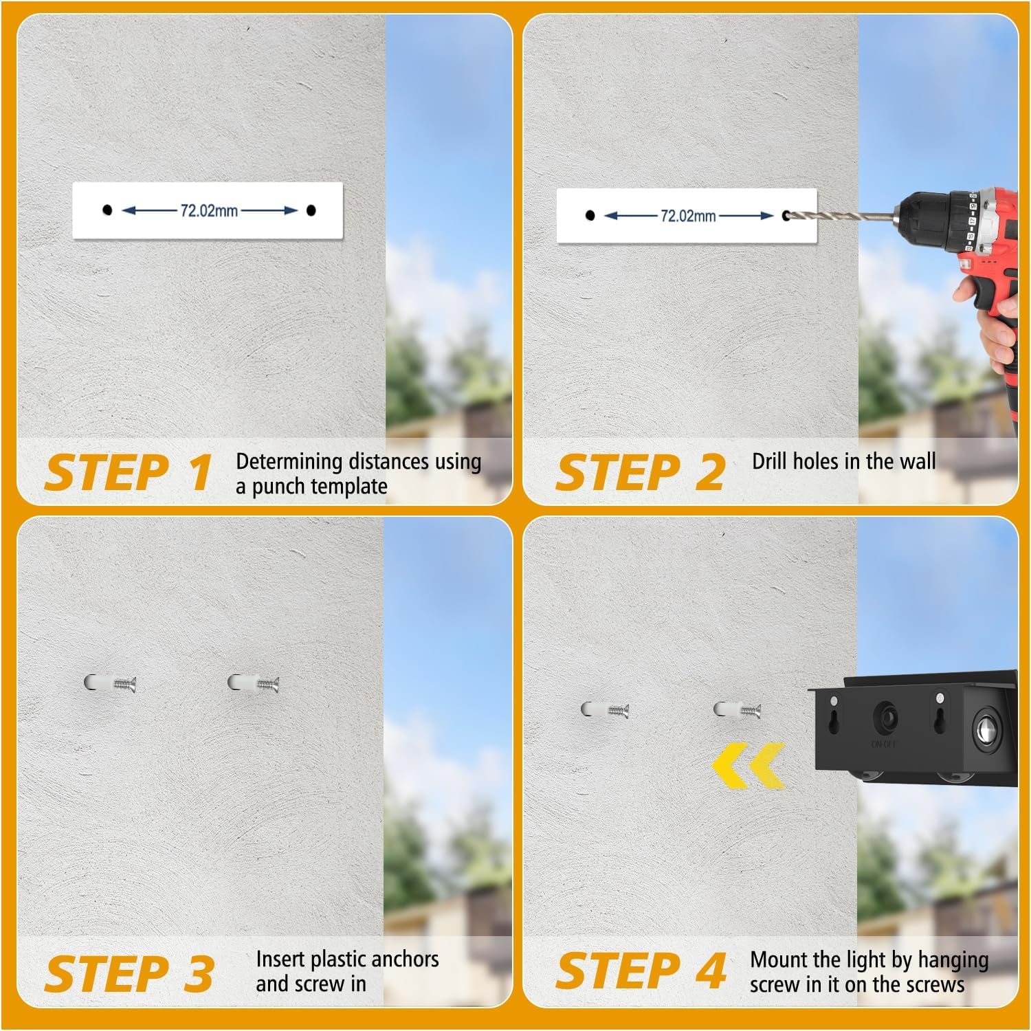 NATPOW Aplique Solar Pared Exterior, 4 Piezas Luz Solar Exterior Pared Blanco Cálido, Luces Pared Solar con Iluminación en Tres Direcciones, IP65 Impermeable para Patio, Valla, Porche, Garaje