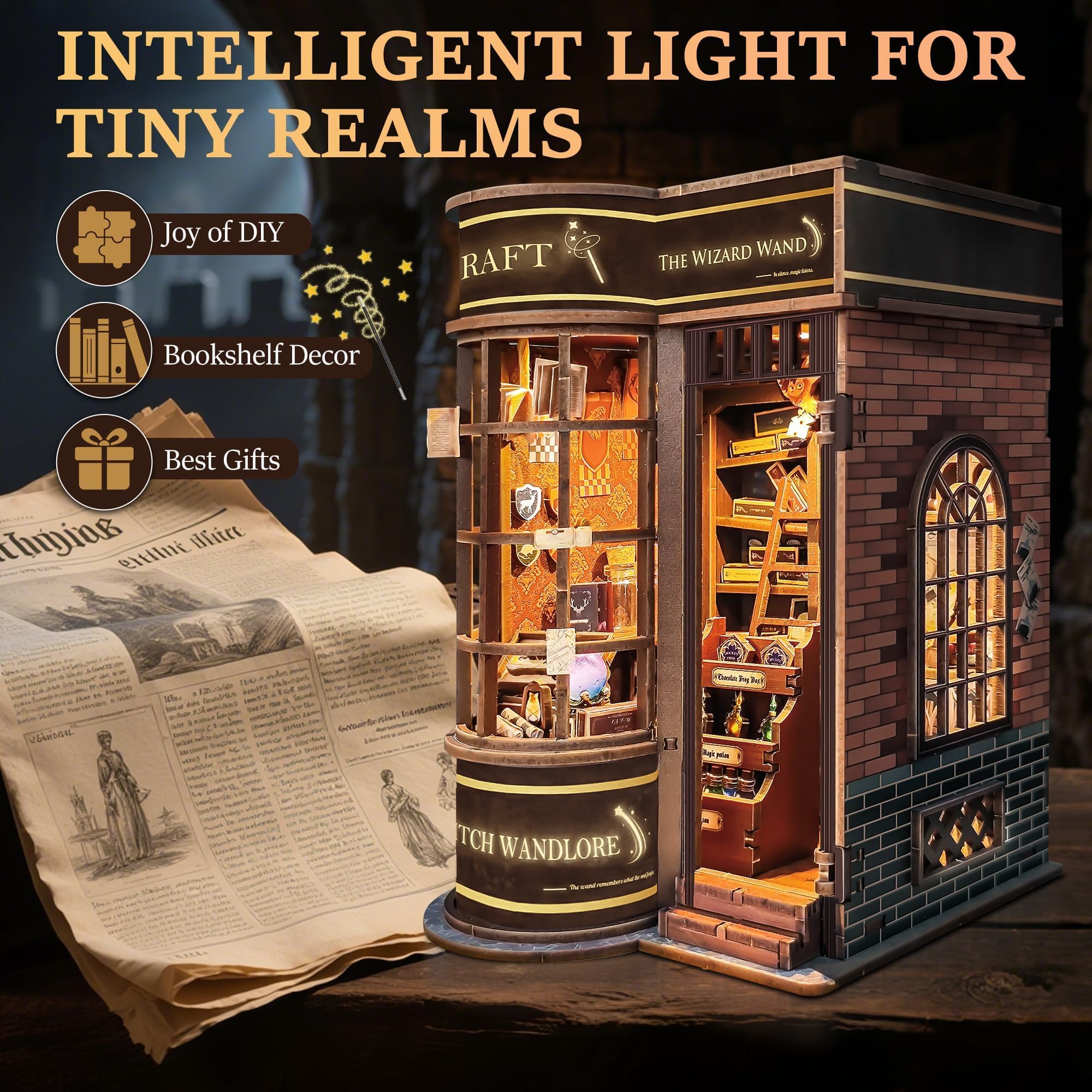 Kit Book Nook DIY per Adulti: LUMYCE Casa in Miniatura con Luci LED da Montare, Modellismo 3D Creativo per Decorare Librerie - Regalo Originale per Appassionati di Fai da Te