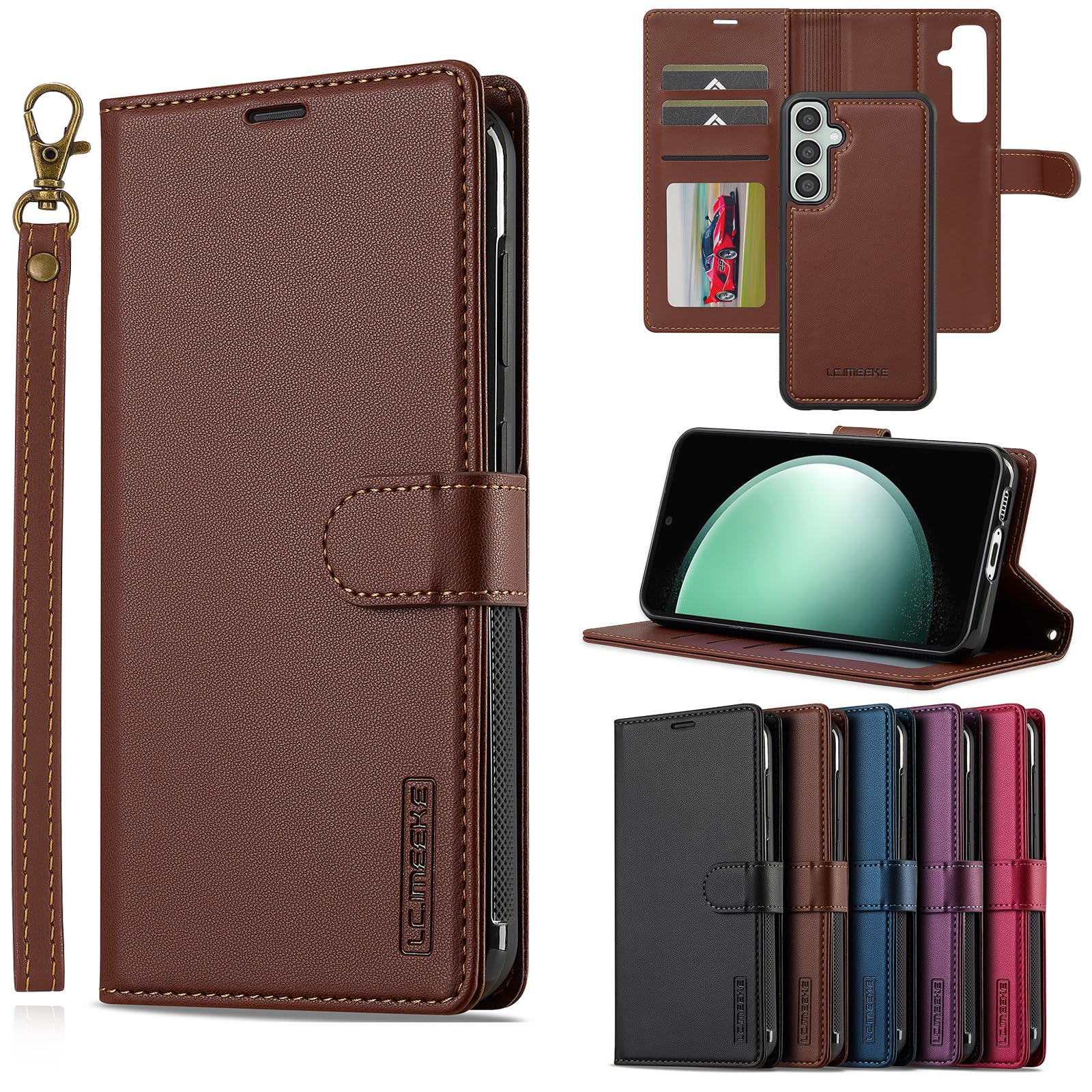 HAII for Samsung Galaxy S24 FE Case, 2 in1 Multifunctional Detachable Wallet Phone Case for Men Women with RFID Blocking Wrist Strap Shockproof