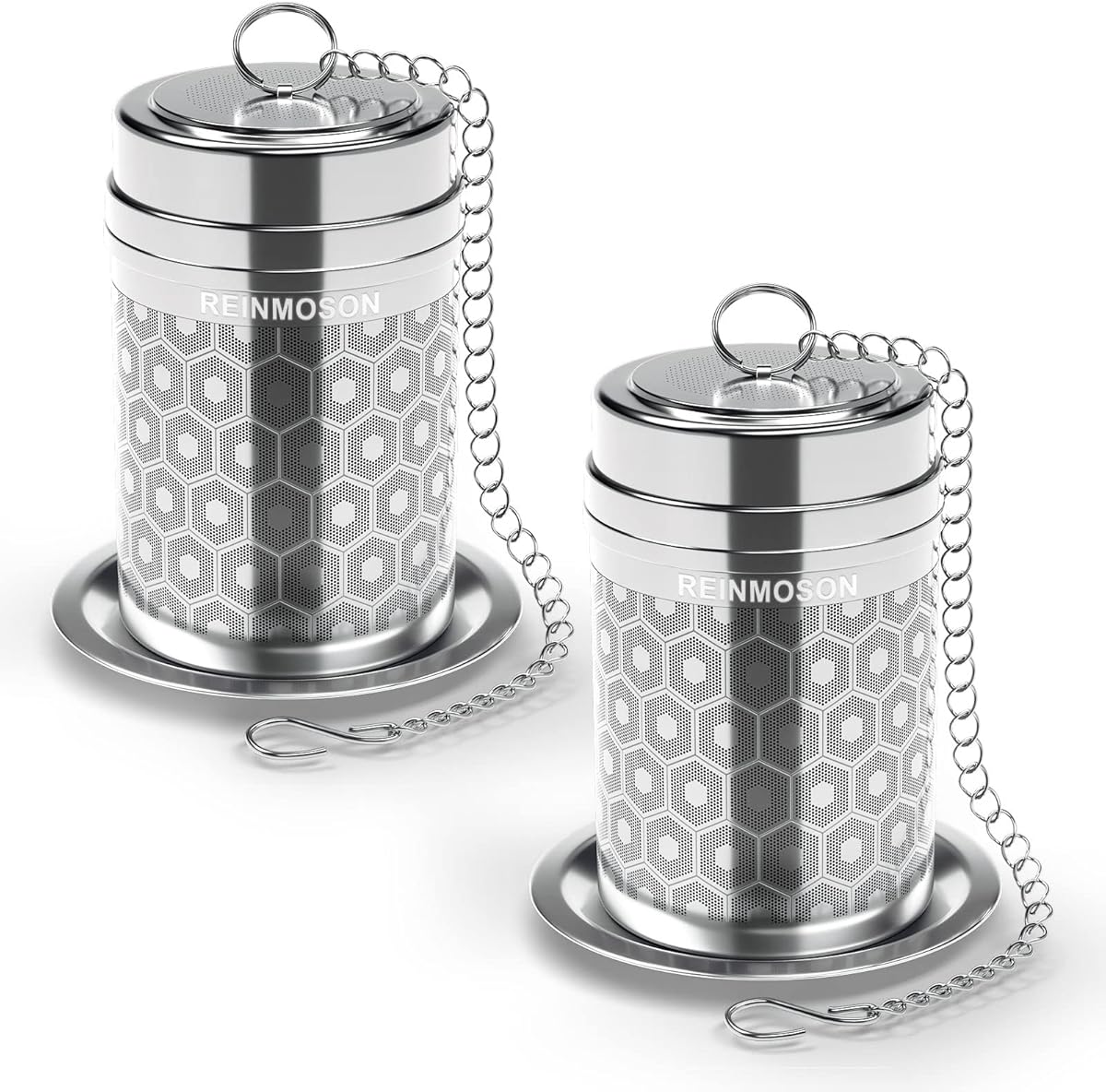 2 Pack Reinmoson Large Tea Infuser for Loose Tea & Spice Infuser for Cooking, Extra Fine Mesh Large Tea Strainers, 304 Stainless Steel Loose Leaf Tea Steeper for Black Tea, Rooibos, etc