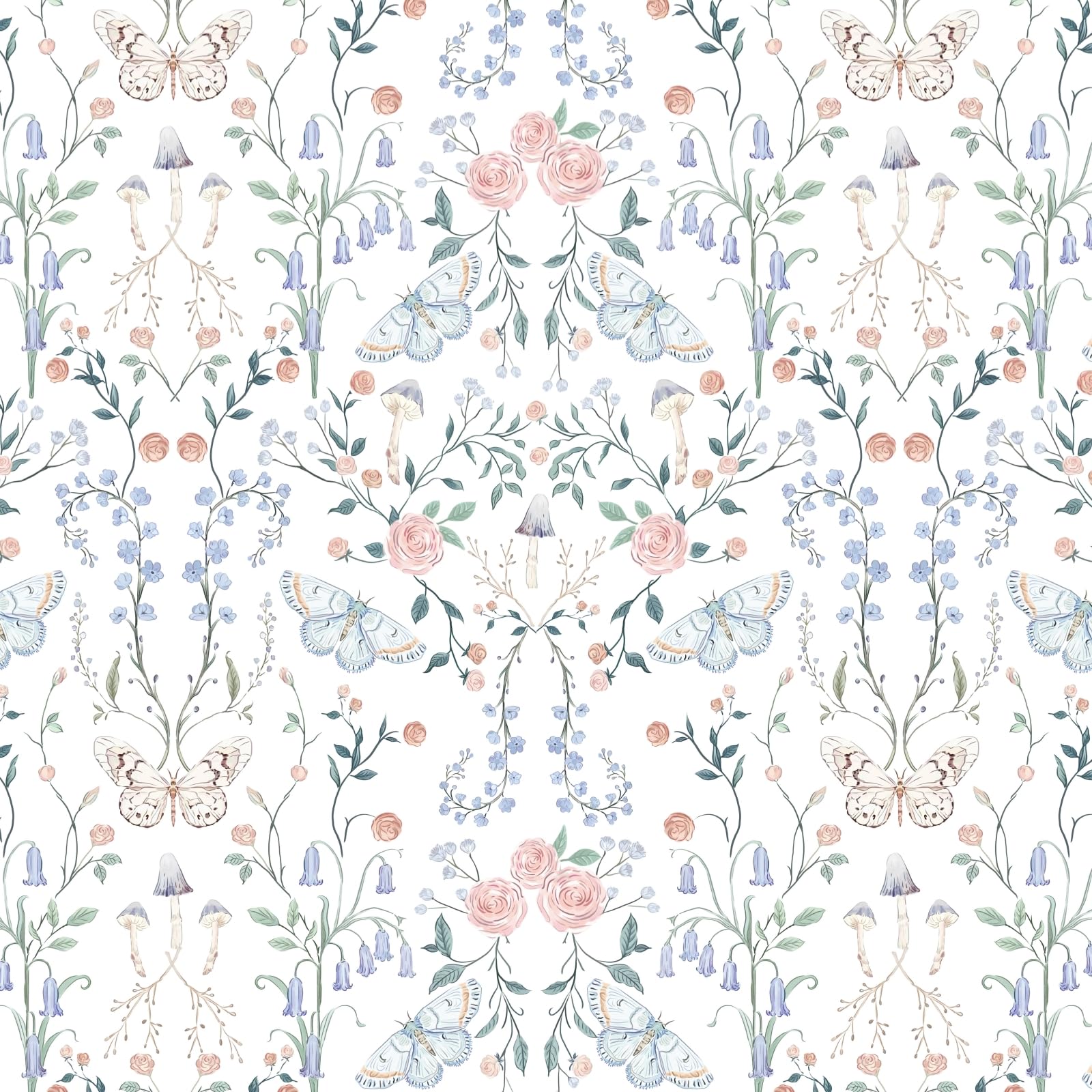 Fiula 44CMx10M Self Adhesive Wallpaper Peel and Stick Wallpaper Floral Butterfly Vinyl Wrap for Furniture White Pink Contact Paper for Living Sticky Back Plastic Bedroom Stick on Wall Paper Removable