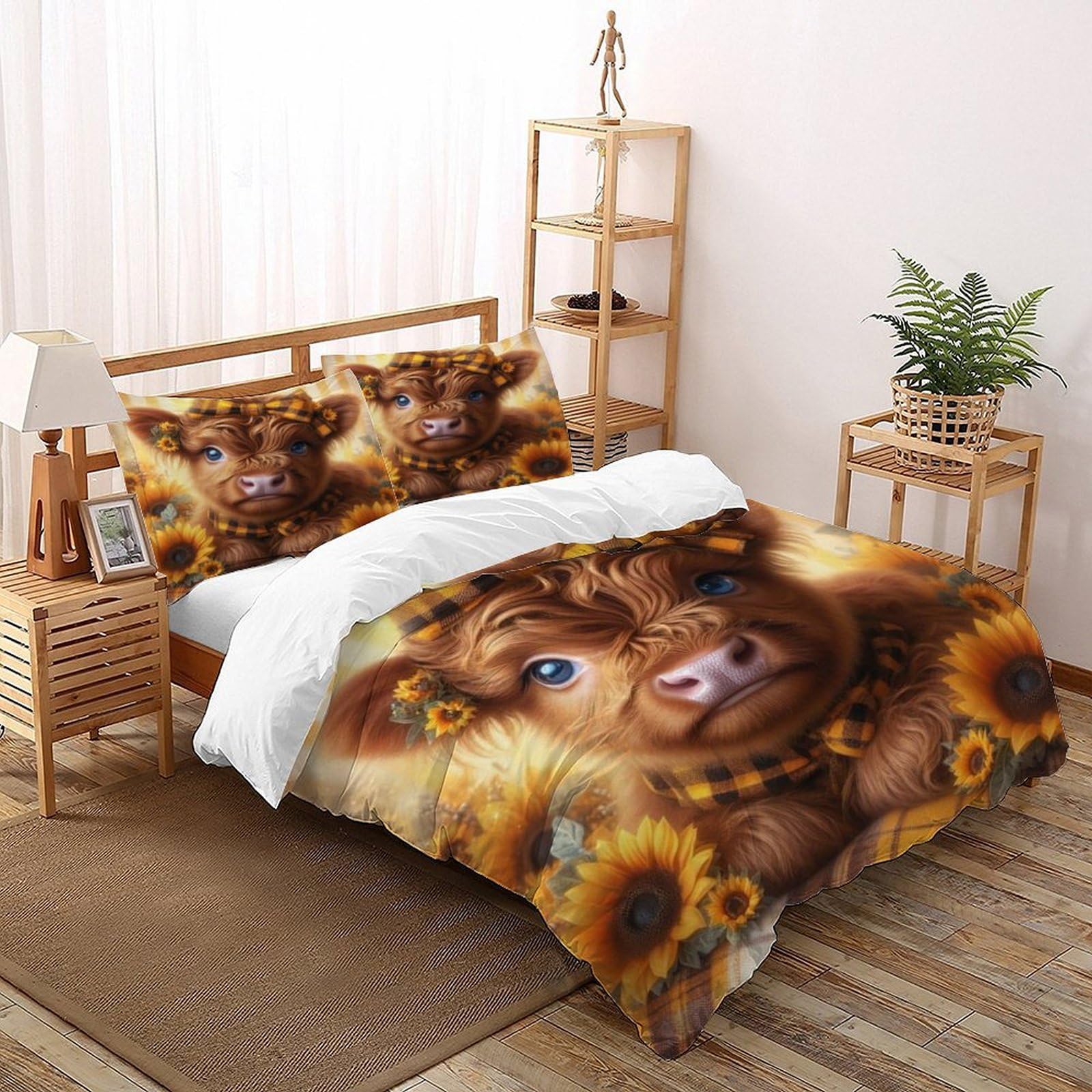 Parure de couette vache des Highlands en microfibre premium douce lit Super King 260x220cm