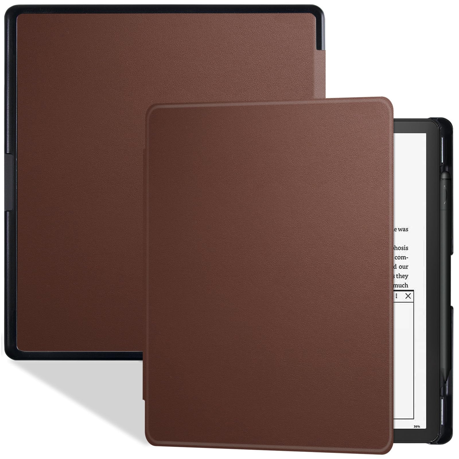 BOZHUORUI Slim Case for 10.2" Kindle Scribe Tablet (2022 & 2024 Release) - Lightweight PU Leather Book Folio Cover with Pen Holder and Auto Sleep/Wake, Brown