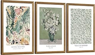 FWAHREN 3 Piece Framed Vintage Botanical Floral Canvas Wall Art Set, Mat...