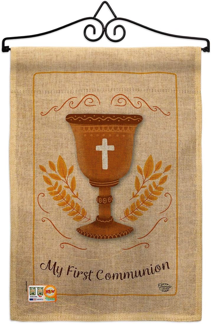 My First Communion Burlap Burlap Garden Flag Religious Cross Chalice Holy Eucharist Christian Religion Tradition Small Decorative Gift Yard House Banner Double-Sided Made In USA 13 X 18.5