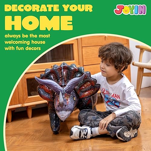 Miniatura 5 de JOYIN Juguete inflable de dinosaurio Triceratops de 43 pulgadas para decoraciones de fiesta, regalo de fiesta de cumpleaños para niños y adultos