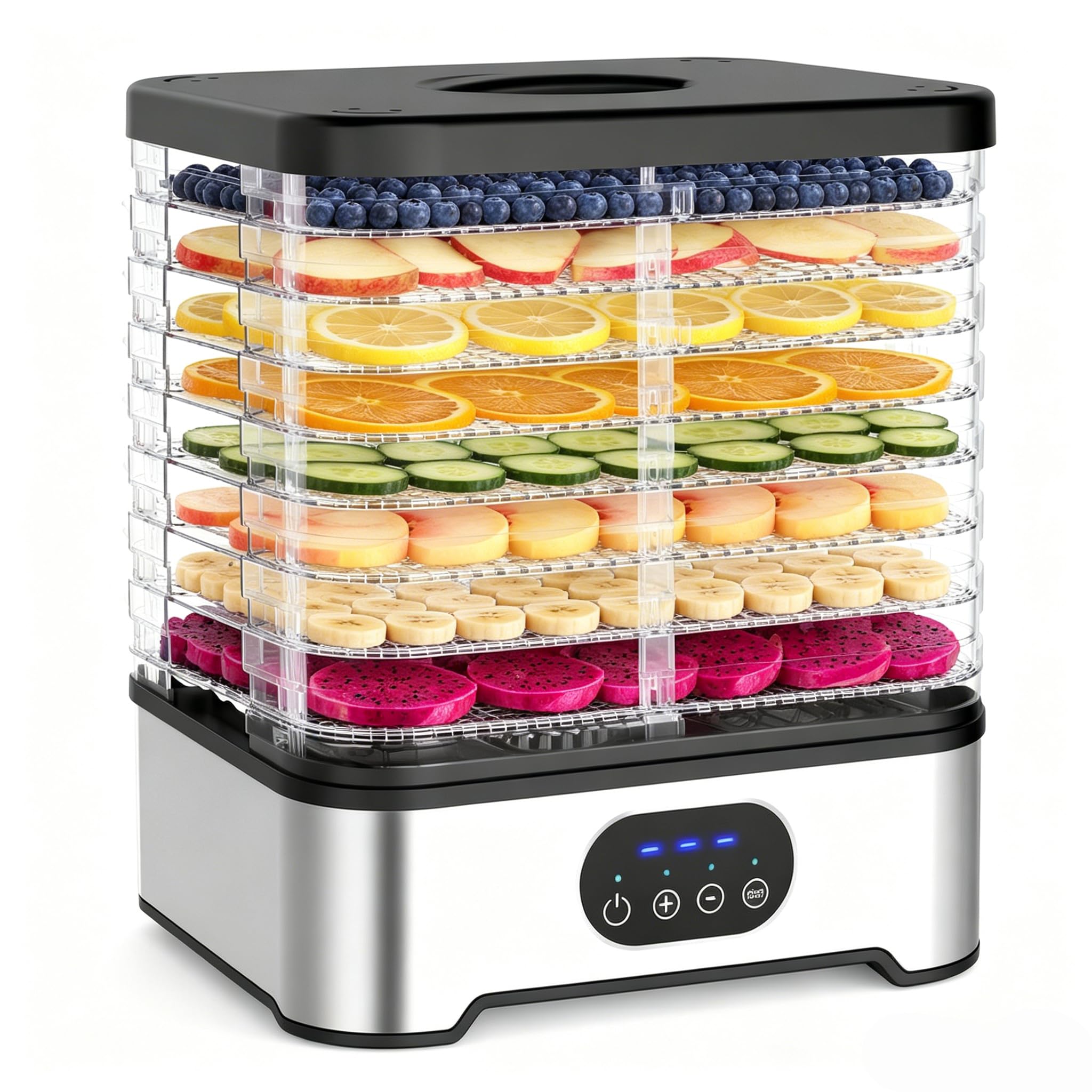 Deshydrateur Alimentaire 16L,8 Plateaux, Minuterie de 72 Heures, Température Réglable de 42 °C à 70 °C, pour le Séchage de Viande, Légumes et Fruits