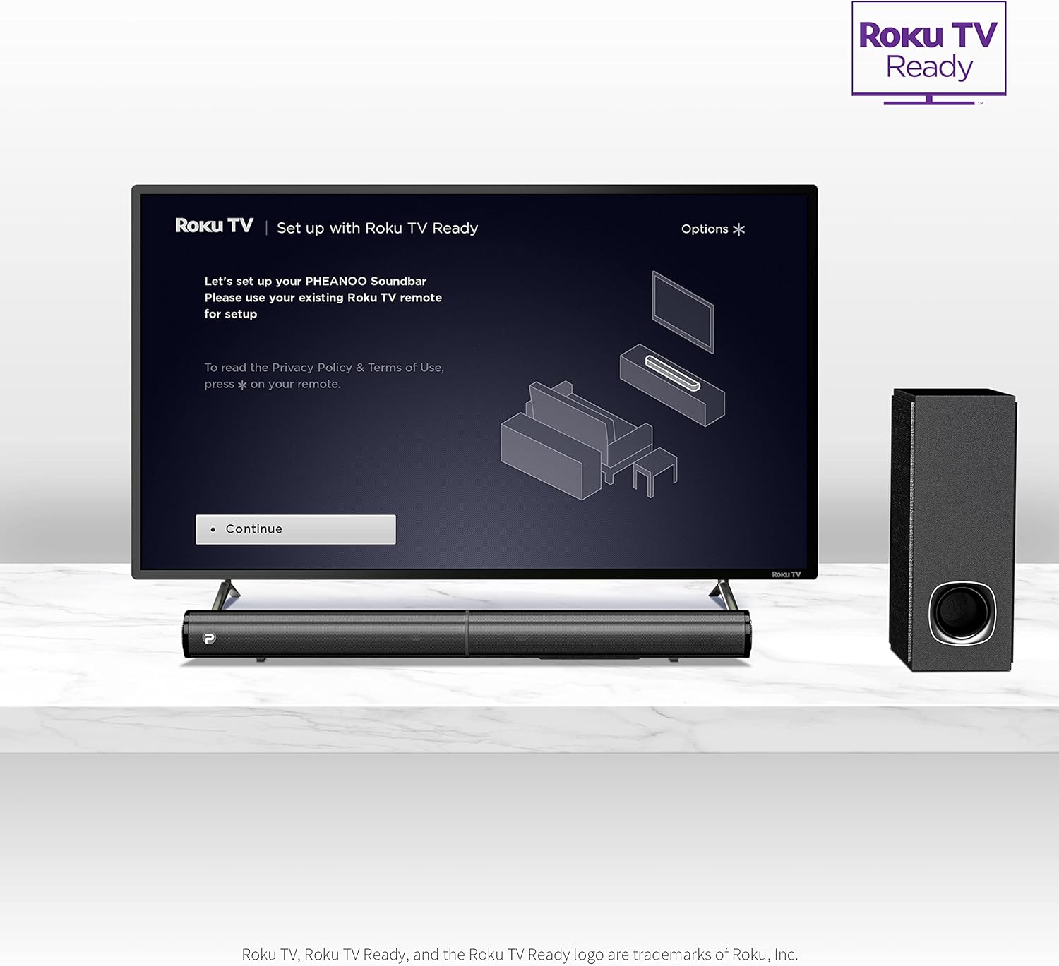 PHEANOO D5 Sound Bar Roku TV Ready setup screen