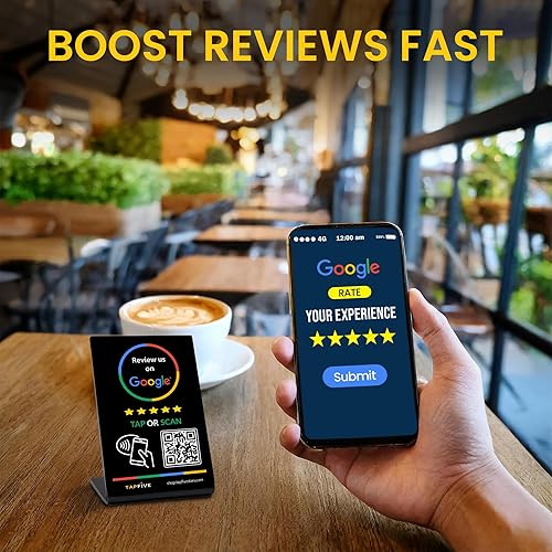 Miniatura 4 de TapFive - Soporte para grifo de revisión de Google, paquete de 3 unidades, reutilizable Smart Tap NFC y QR para reseñas instantáneas, iPhone y