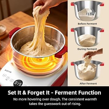 AIZIYO DoughChief, 7.4QT Dough Mixer, Dough Maker with Ferment Function, Bread Maker with 304 Stainless Steel Bowl, Removeable lid, Touch Panel Control, Proofing Box for Pizza & Bread
