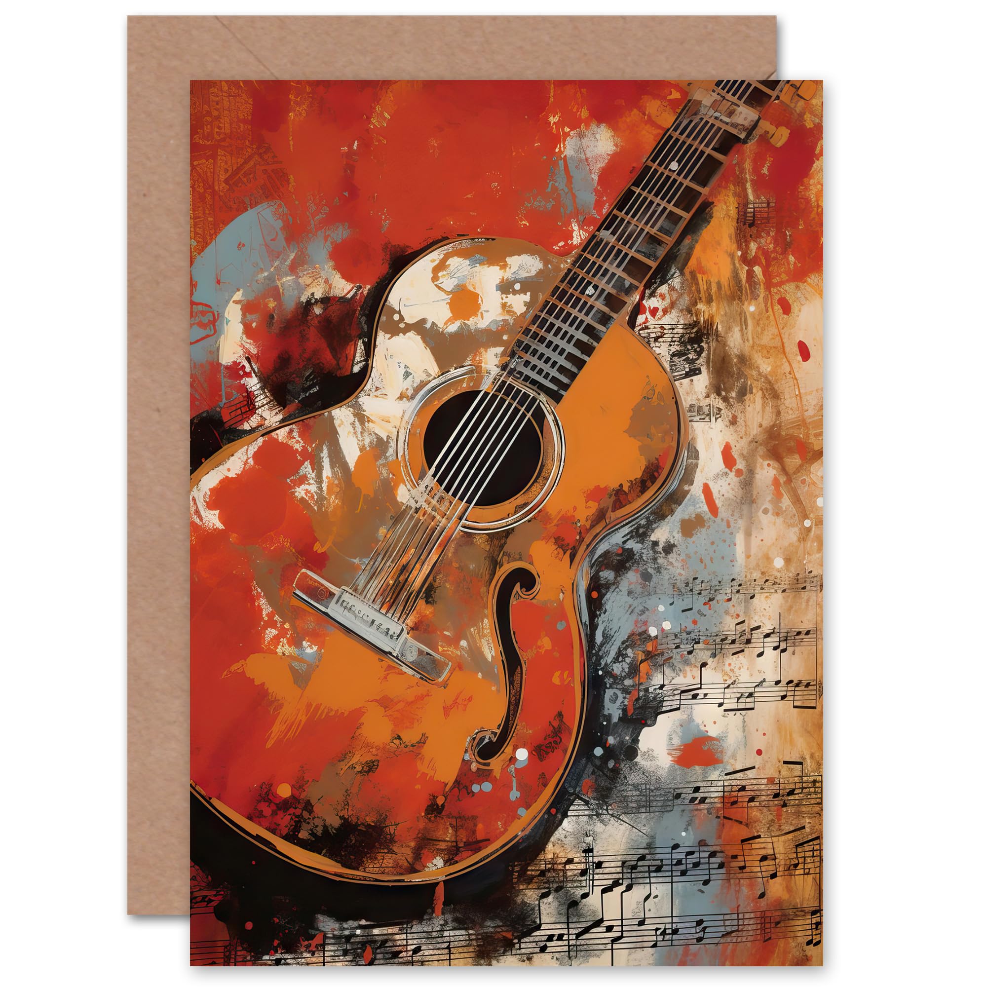 Artery8 Acoustic Guitar Birthday Greeting Card - Red