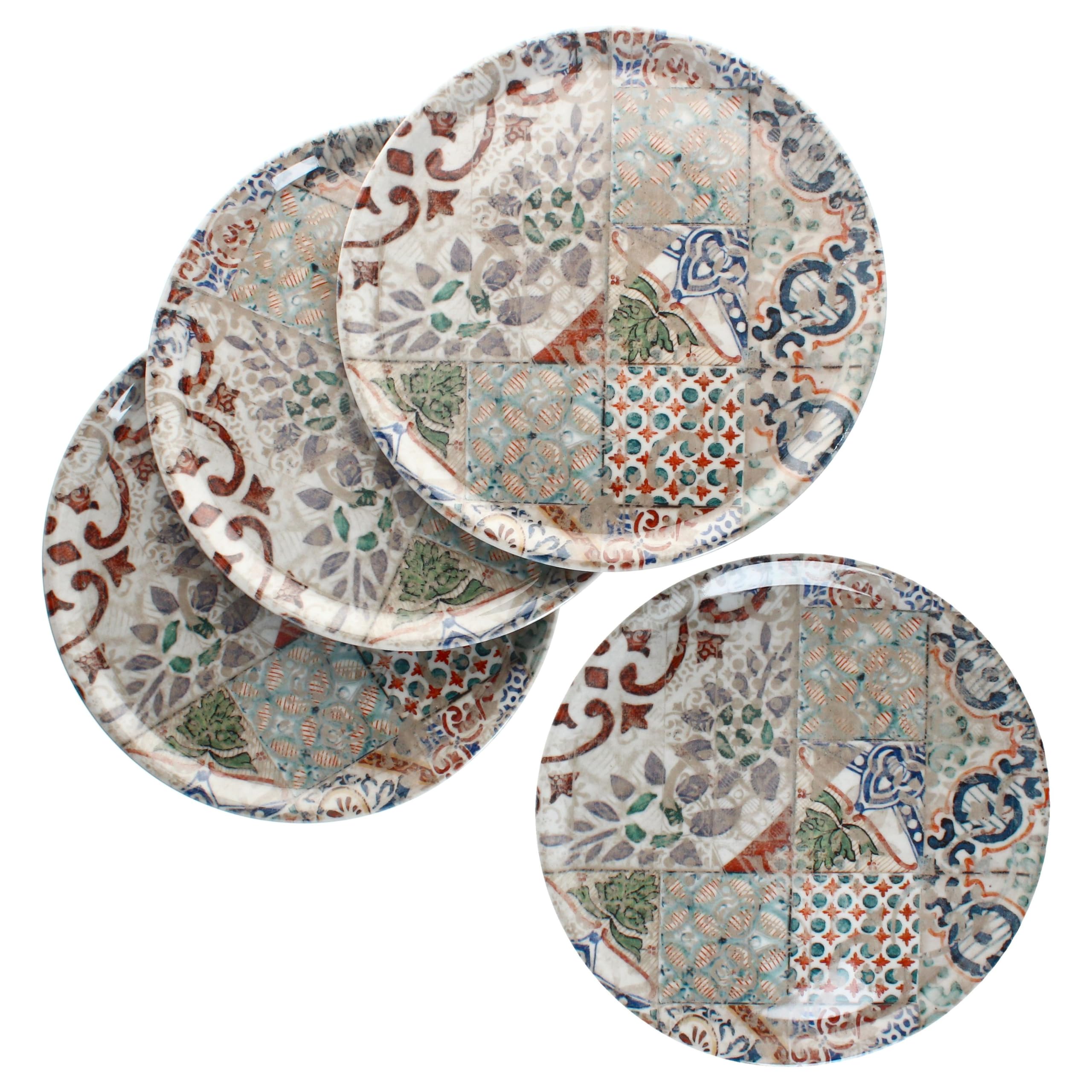 MamboCat Set di 4 piatti per pizza Alcazar I Ø 33 cm I per 4 persone I grandi piatti per pizza in porcellana con effetto piastrelle mediterraneo, per pizze o per mettere i piatti piani XL