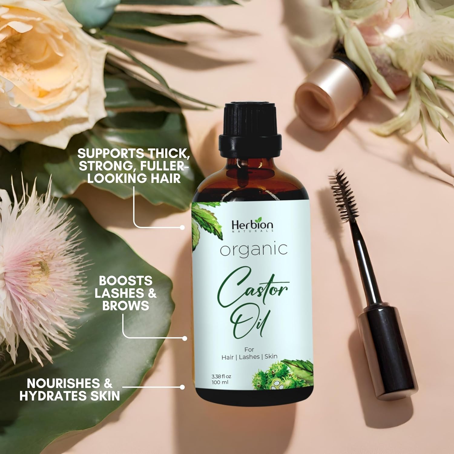 HERBION Naturals Organic Castor Oil USDA Certified, 100% Pure, Cold Pressed, Hexane-Free. Moisturizer & Hair Treatment. Glass Bottle w/Dropper, 3.38 Fl Oz - Image 6