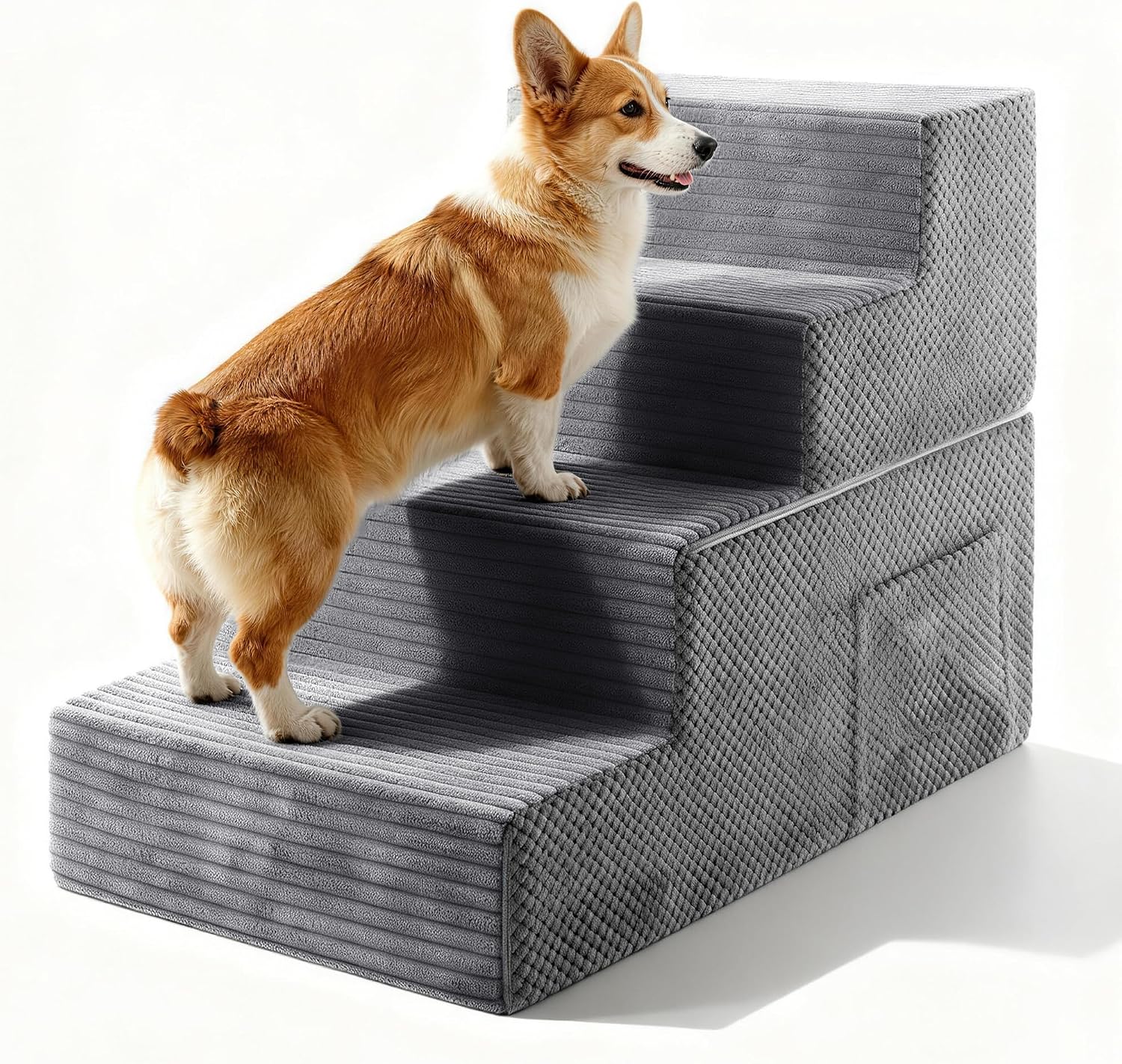 Dog Stairs for Small Dogs, 4-Step Dog Ramp for Bed 17.3" H, Dogs Steps for Bed, Couch, Pet Stairs with Non-Slip Bottom Design,High Density Foam Portable Pet Steps, Dark Grey