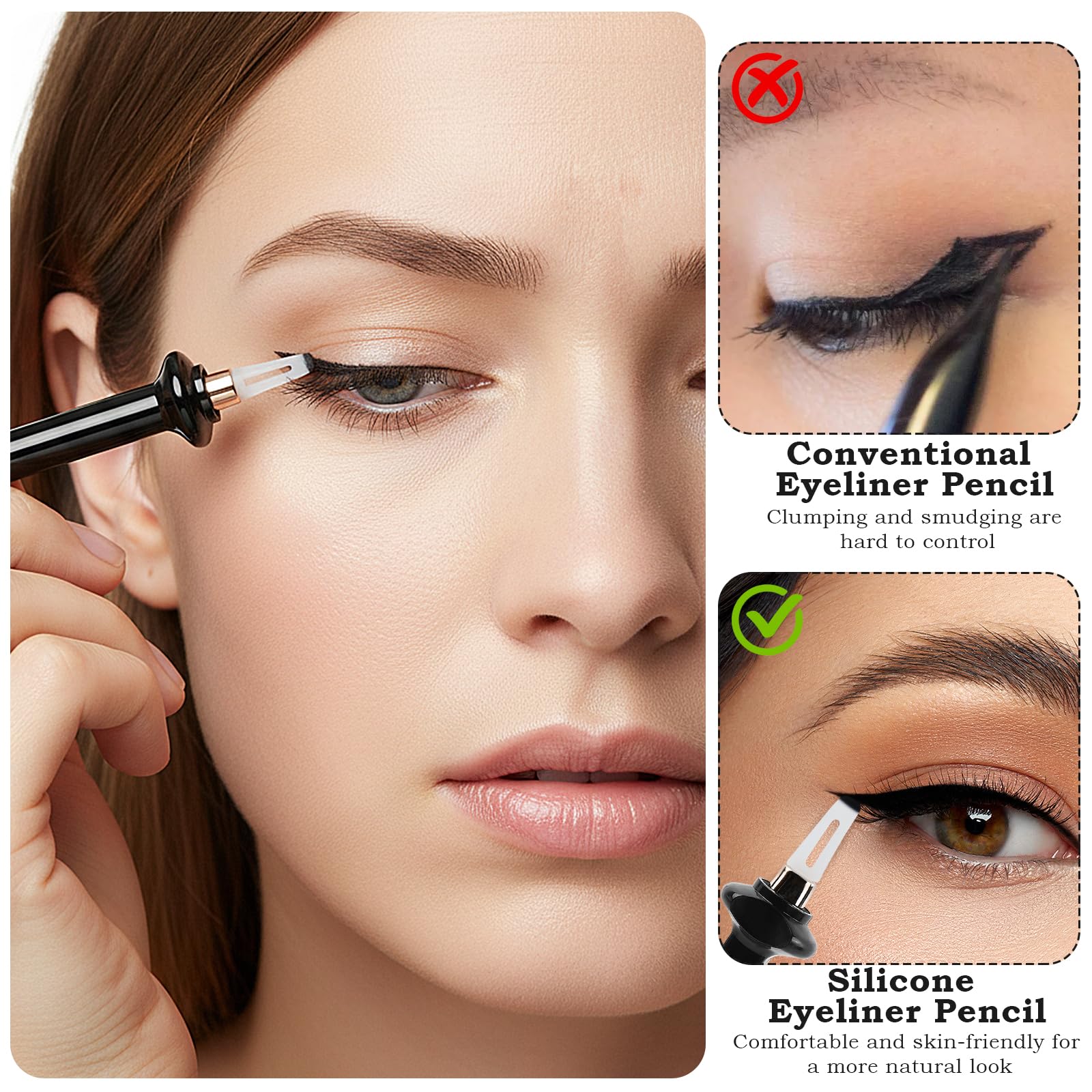 5-częściowy zestaw szablonów do eyelinera, narzędzie do makijażu oczu, wielokrotnego użytku, silikonowy eyeliner, szablony z 2 butelkami czarnego eyelinera i 50 patyczkami higienicznymi dla