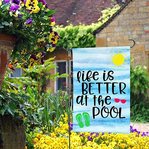 Miniatura 5 de LHMUYU - Bandera de poliéster con texto en inglés "Life is Better at The Pool" para decoración del hogar, jardín, patio, interior y exterior, doble