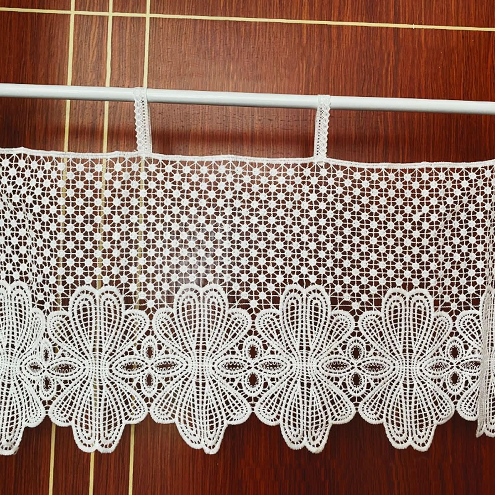 Kurze Gardinen 1 Stück Badezimmer Fenster,220 cm Breit,Tab Top | Einfarbig mit hohlem Blumenmuster,Leinen-Optik Polyester-Baumwolle,Lichtdurchlässig,Beige Weiß,220 x 28 CM