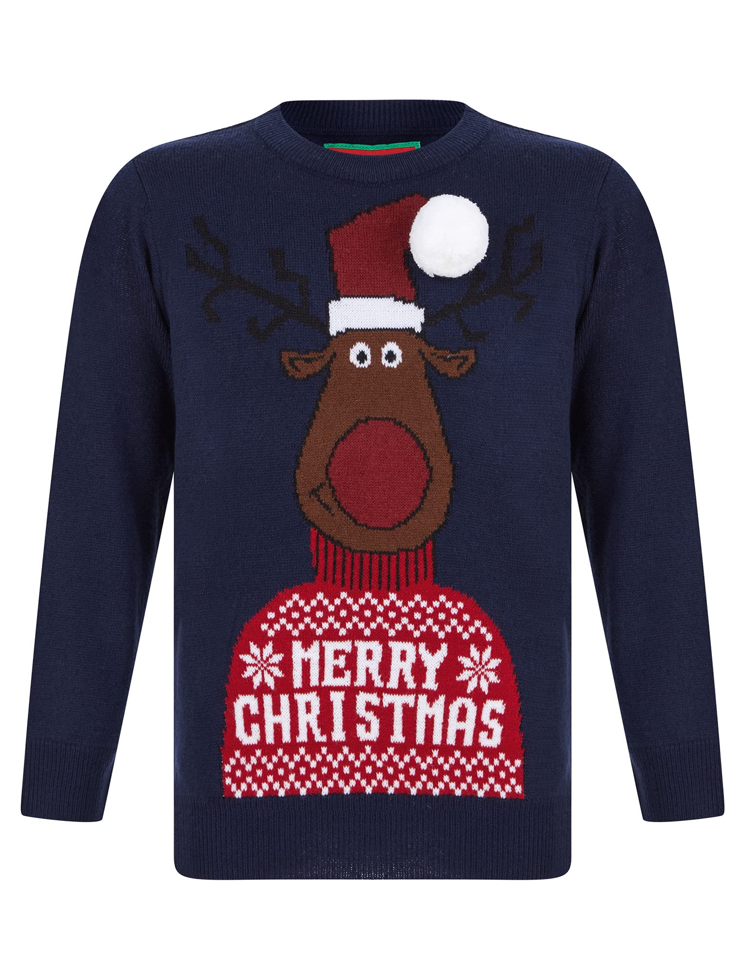 Tokyo Laundry Boys Reindeer - Navy 'S Reindeer 3D Pom-Pom Novelty Christmas Jumper