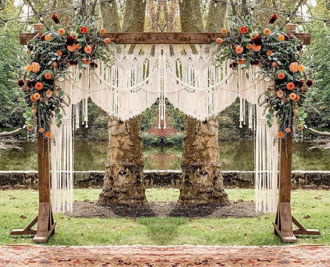 Bohemian Macrame Wedding Backdrop Decor Boho Chic Macrame Wall Hanging Style Macrame Tapestry Macrame Curtain & Macrame Arch (W 100 X L 95)