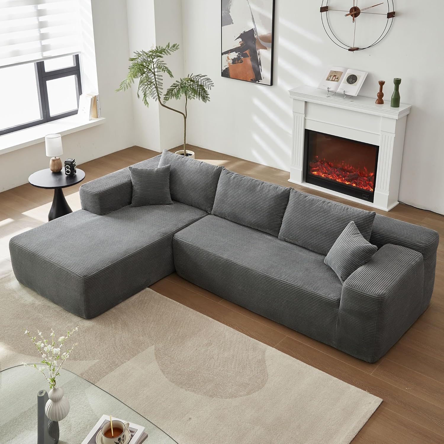 104" L-Shape Modular Sectional Sofa Couch,Comfy Upholstered Cloud Couch for Living Room,Modern Minimalist Couches,Deep Seat,No Assembly Required (Gray