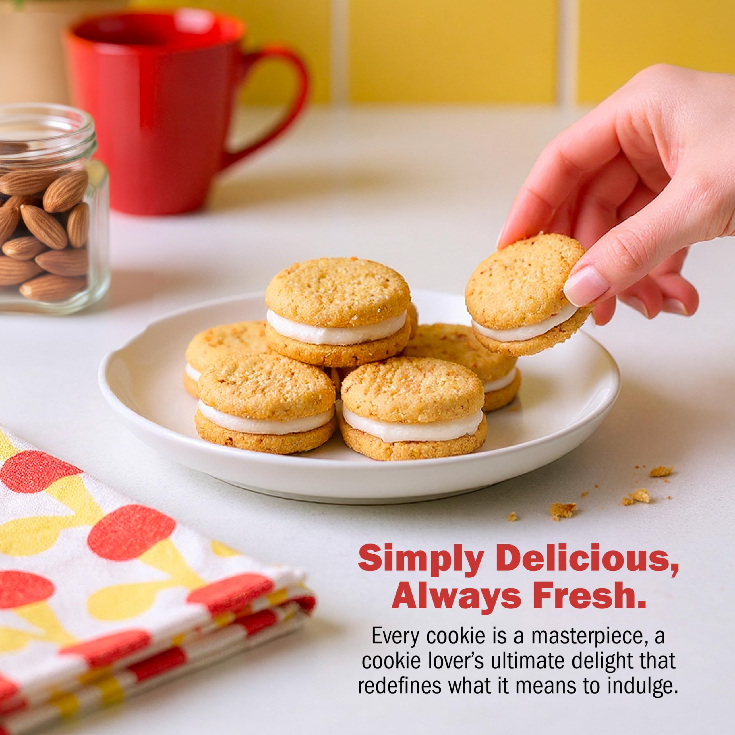 CHEF SANG Individually Wrapped Butter Cookies Real Almond Butter Cream Filling No Artificial Flavors or Preservatives Non-GMO On-The-Go — view 5