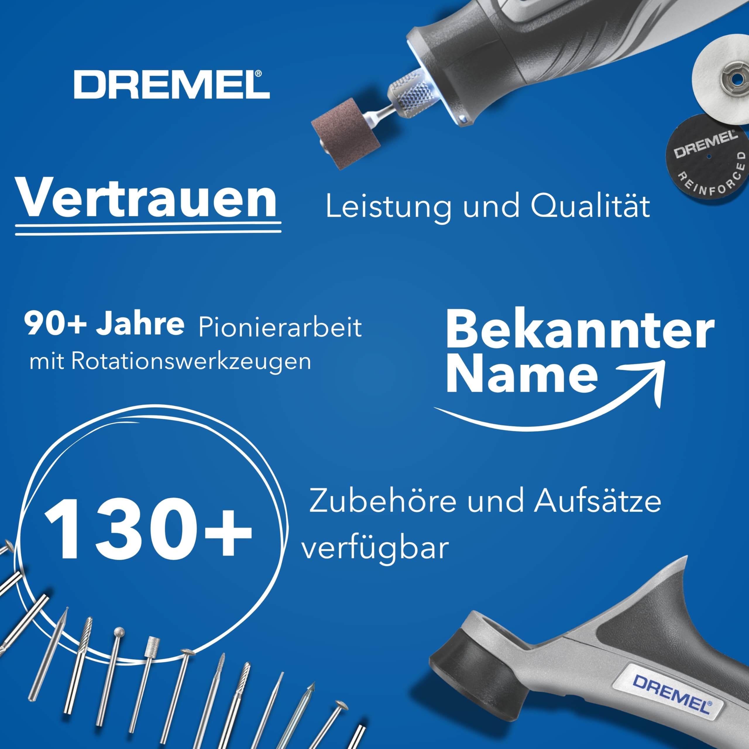 Dremel 8150 Bürstenloses Akku-Multitool-Set, 7,2V 2Ah per USB-C aufladbarer Akku, 20 Zubehöre, Variable Drehzahl von 5.000 bis 30.000 U/min, LED-Frontlicht, Schneiden, Schärfen, Schnitzen, Schleifen